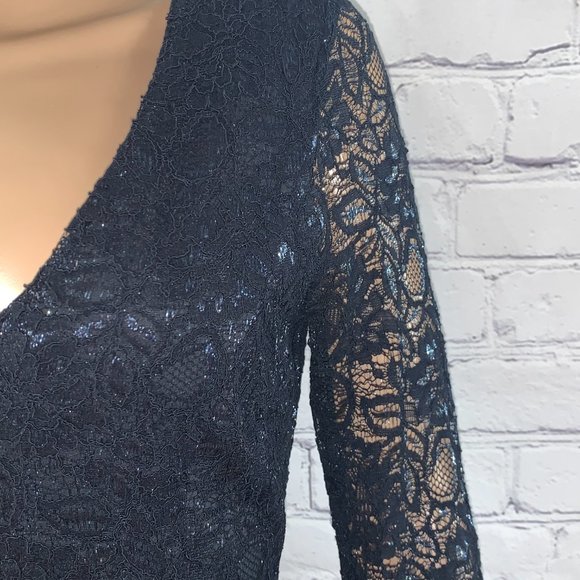 LIKE NEW BANANA REPUBLIC Navy Blue Dress w/Metallic Lace - Picture 2 of 9